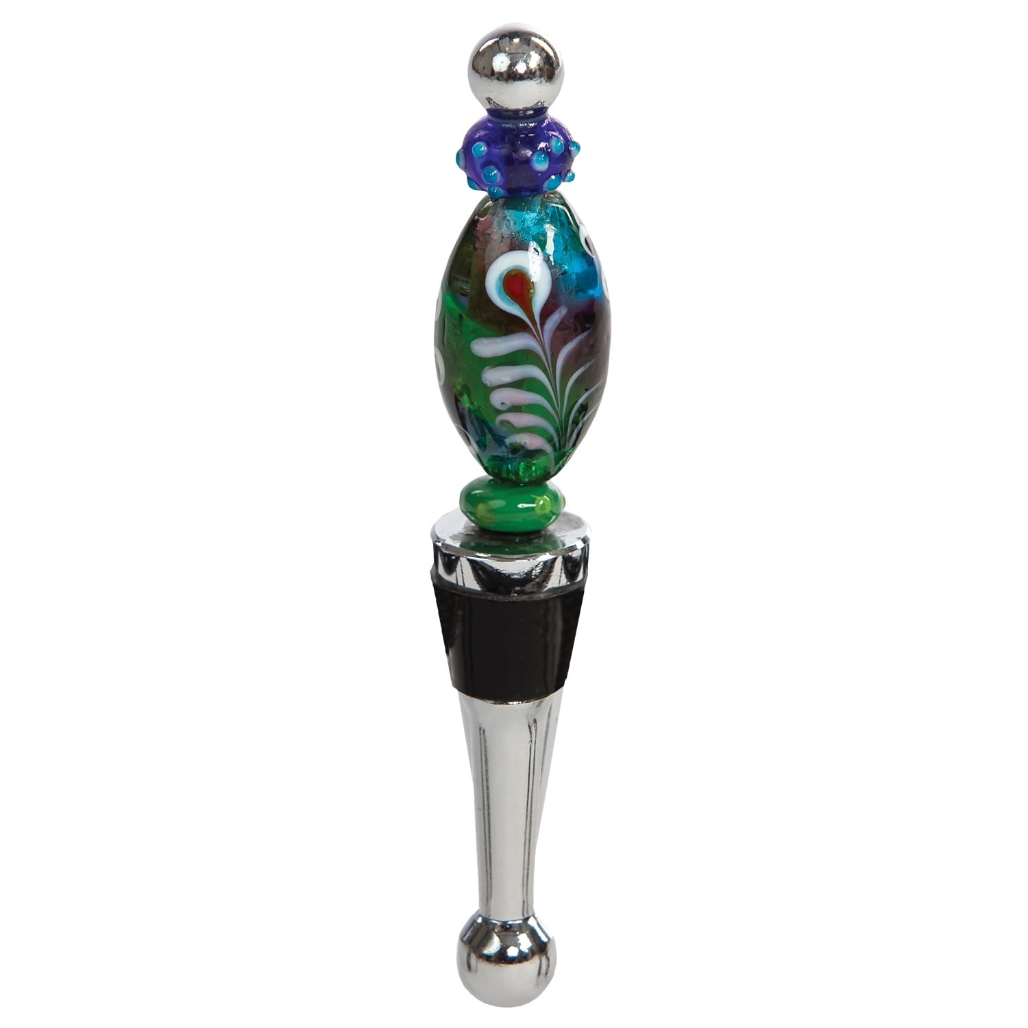 5 Green And Stainless Steel Handblown Glass Beaded Tall Wine Bottle Stopper Overstock 30027015