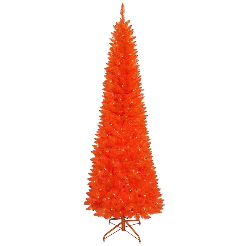 Kurt Adler stunning 7-Foot Prelit Halloween Orange Slim Tree