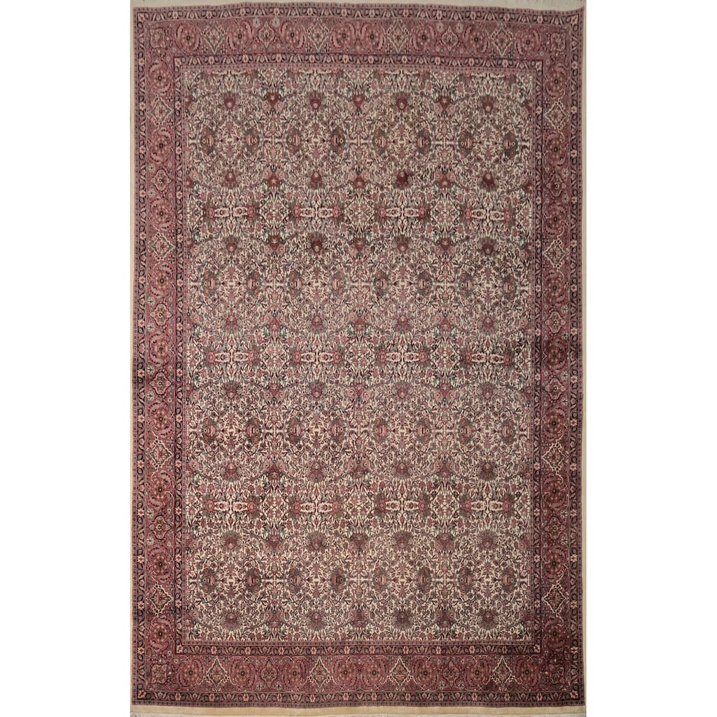 Hand Knotted Oriental 100% Wool Carpet Traditional All-Over Beige & Ivories Bidjar Area Rug - 13' 5'' X 9' 10''