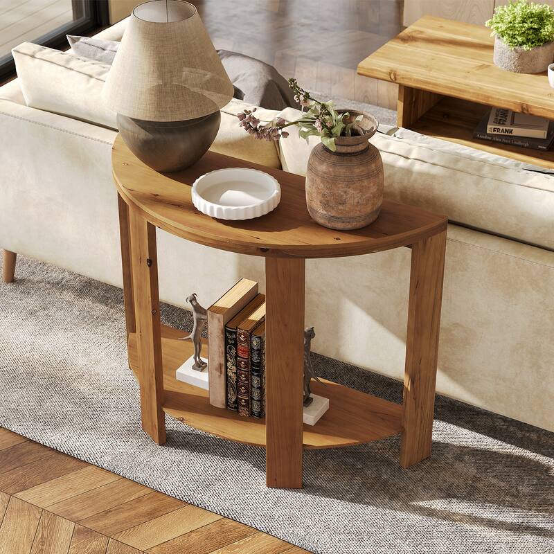 41.3 Inch Solid Wood Half-moon Console Table for Entryway - 15.75"D x 41.34"W x 31.5"H