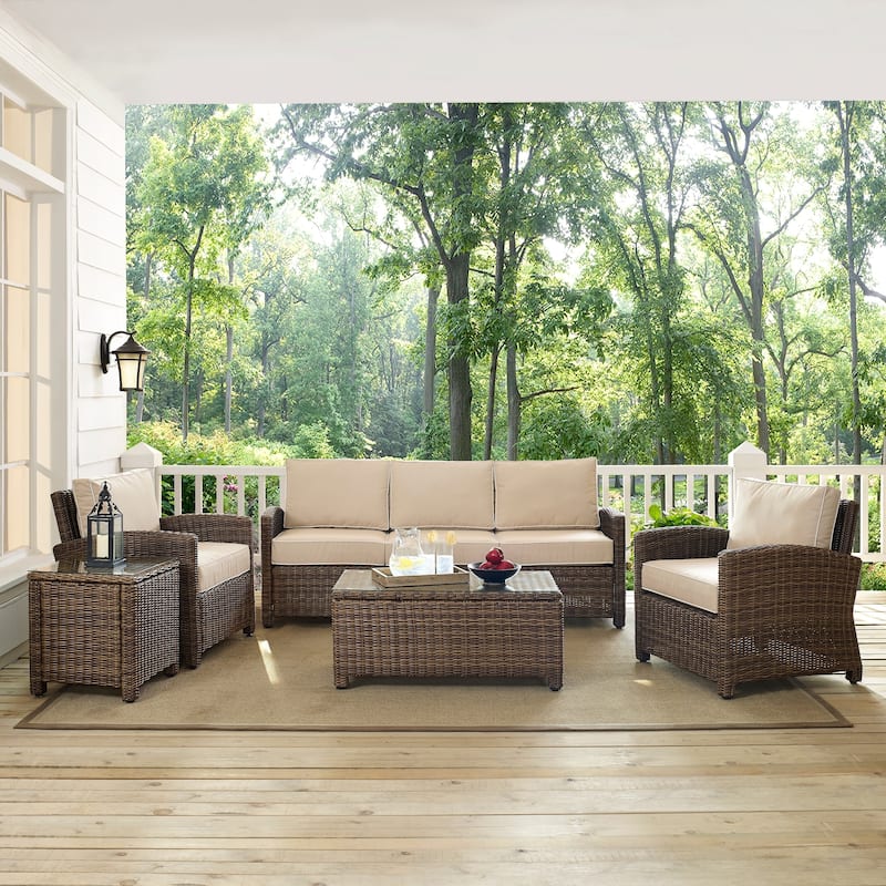 Crosley Bradenton 5-Piece Wicker Outdoor Sofa Patio Furniture Set - 144 "W x	93.75 "D x 32.5 "H