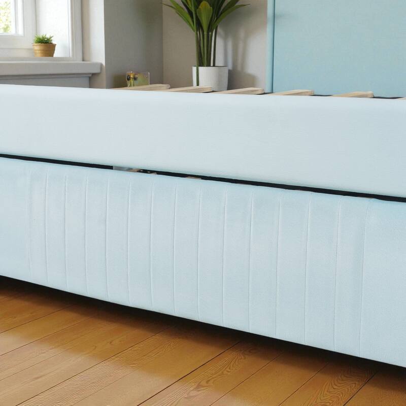 Twin Size Upholstered Daybed with Trundle, Velvet Sofa Bed with Wood Slats, Pull-Out Guest Bed for Bedroom or Living Room