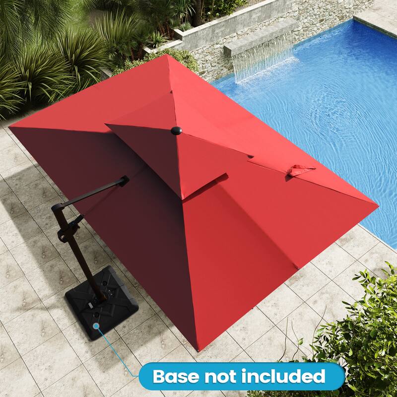 9 x 12 ft Double Top Patio Cantilever Umbrella with No Base, 360-degree Rotation