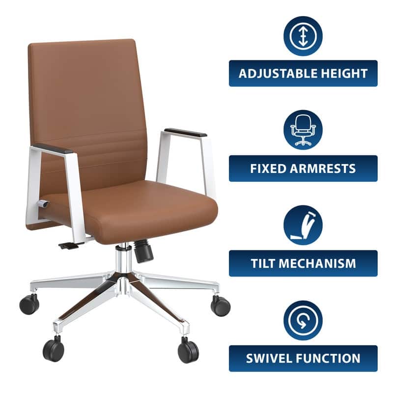 Mid-Back Leather Office Chair in Iron Modern Ergonomic Swivel Lift Tilt Computer Task Chair