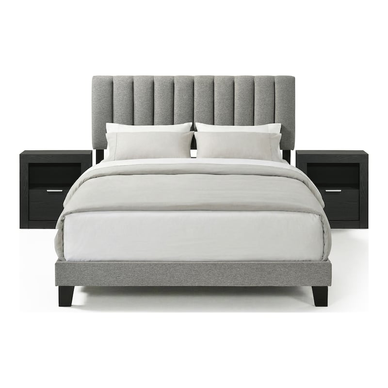 Furniture of America Merro Modern 3-Piece Solid Wood Bedroom Set with 2 Nightstands