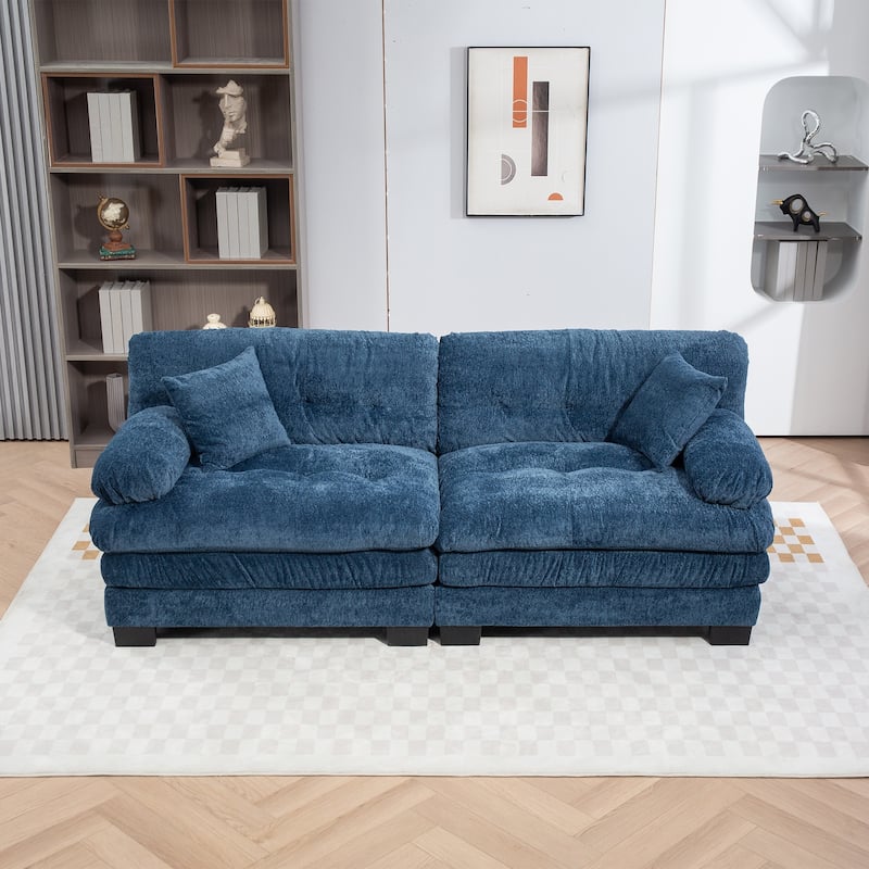 Chenille Deep Seating Loveseat Sectional Sofa with Dual-Layer Cushions
