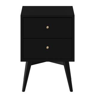 HomeRoots 26" Black Solid Wood Two Drawer Nightstand