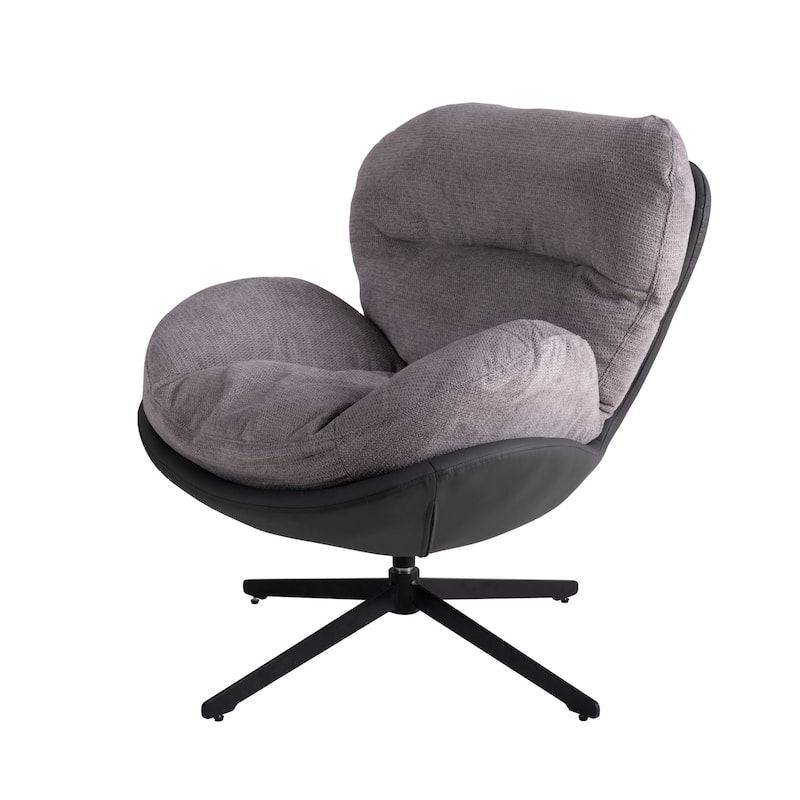 Black+Light Gray 32.25" Chenille Swivel Lounge Chair