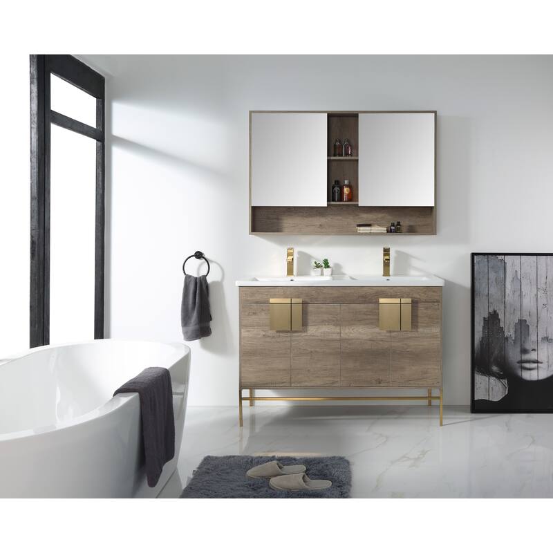 Modern Bathroom Vanity Set, Vitreous China Double Sink Top 48"