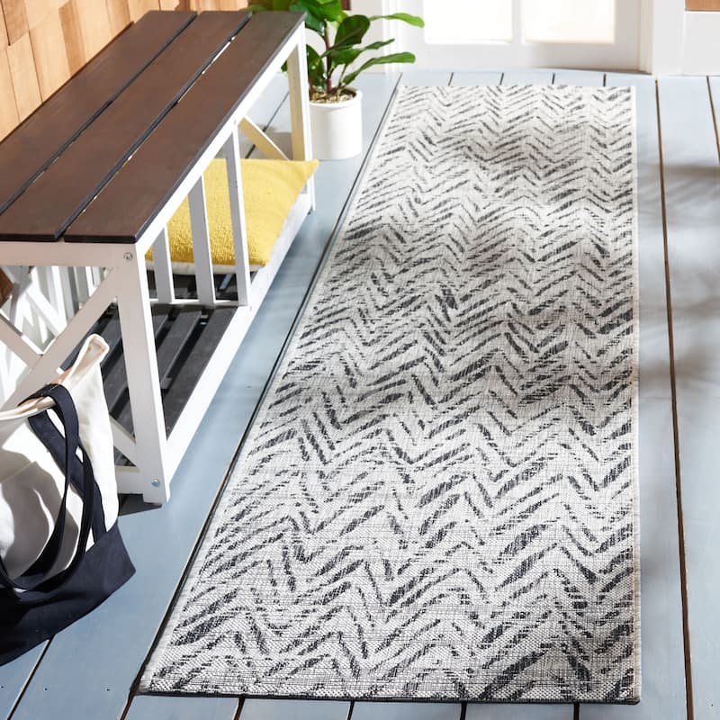 SAFAVIEH Courtyard Thin Indoor/ Outdoor Waterproof Patio Backyard Rug - 2'3" x 8' Runner - Grey/Black