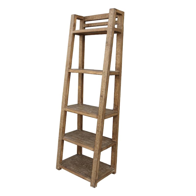 Bookcase, 5 Tier Ladder Shelves, Rustic Natural Brown Wood, 72 Inch