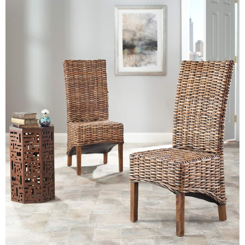 SAFAVIEH Kathi Isla Wicker Brown High Back Dining Chair (Set of 2) - 18.5" x 20.9" x 42.1" - 19Wx21Dx42H