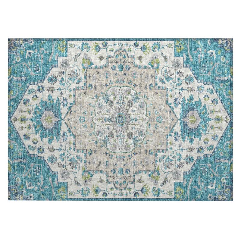 Machine Washable Indoor/ Outdoor Traditional Medallion Chantille Rug