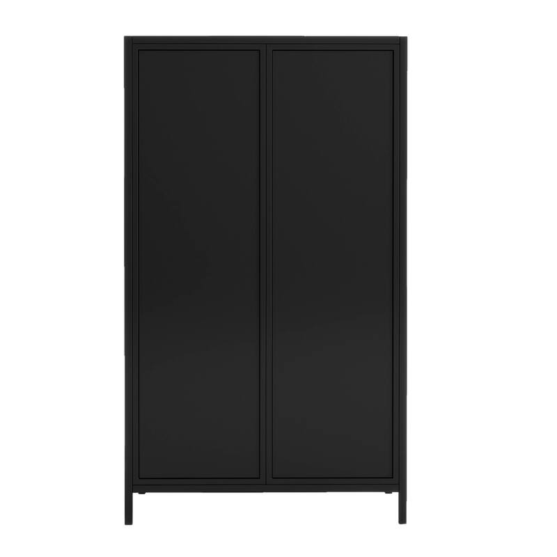 47.6" Tall Metal Storage Cabinet with Glass Doors & Flip-Top, 4-Tier Display Cabinet with Open Shelves, Freestanding Buffet