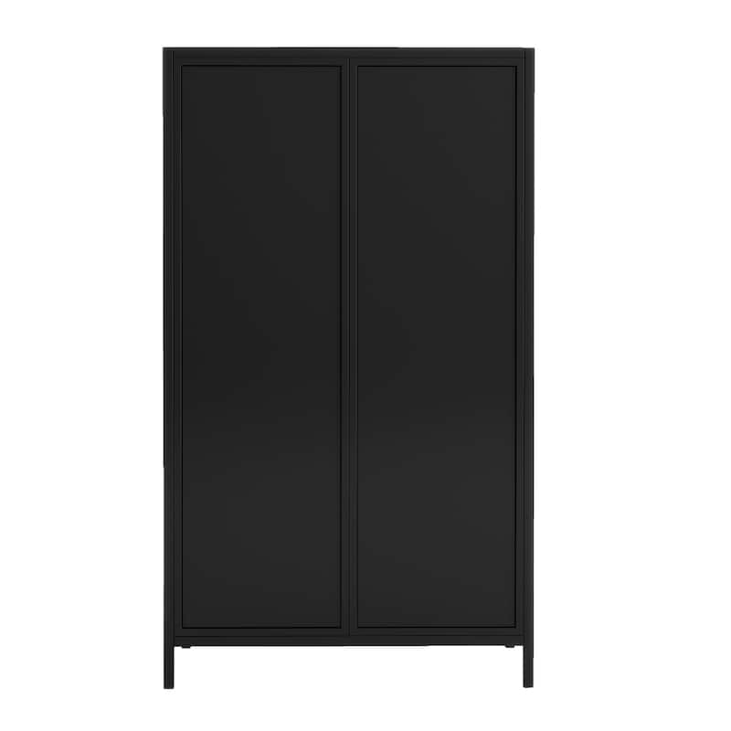 Tall Sideboard Buffet, Storage Cabinet with Glass Doors & Flip-Top, 4-Tier Accent Cabinet with Open Shelves