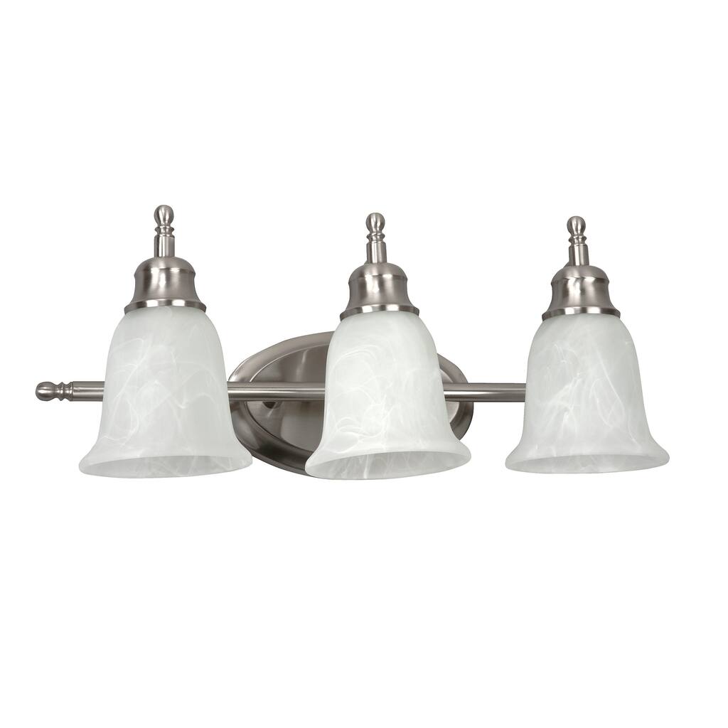 AFX Tea Cup Satin Nickel 3-Light Vanity with White Alabaster Glass