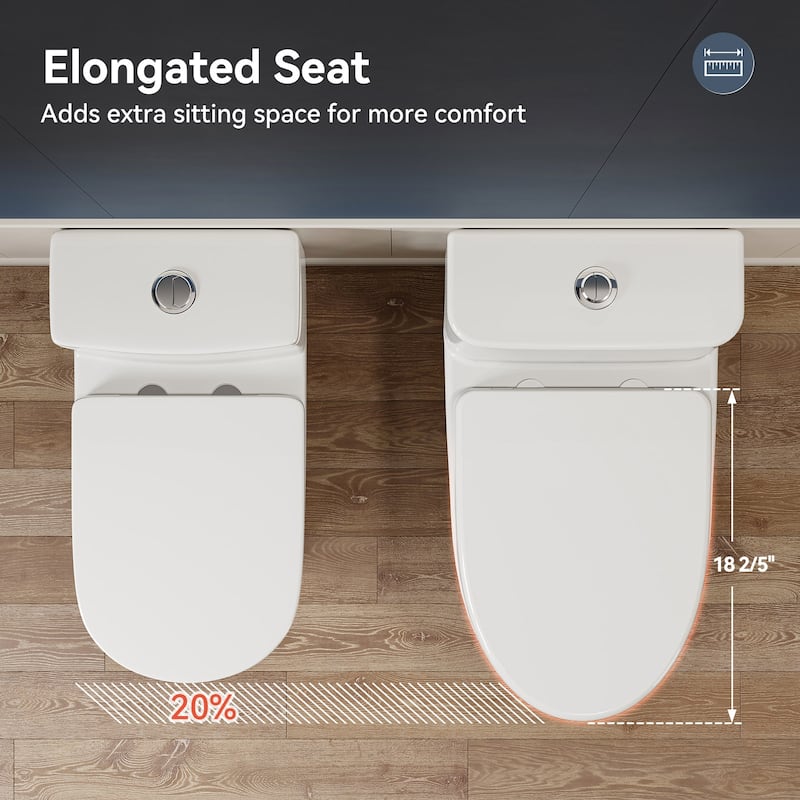 HOROW 1 Piece WaterSense Dual Flush Elongated Toilet White Rimless Bowl Child Seat 1000g Flush - 12 inch Rough In - N/A