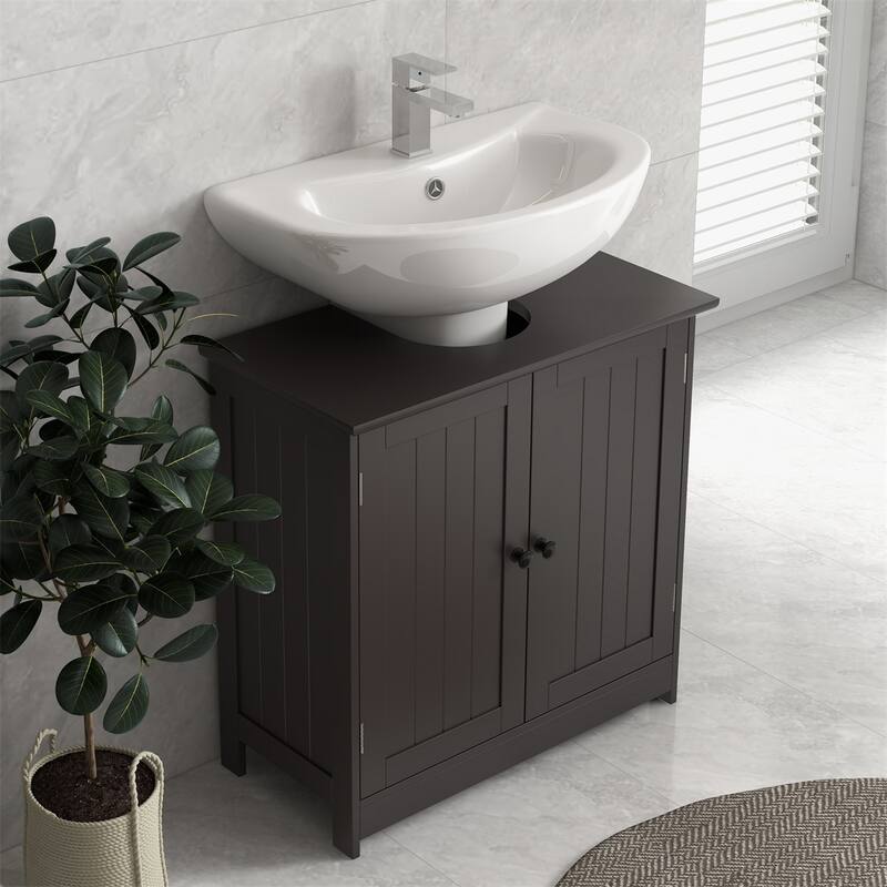 Contemporary Coffee Bathroom Vanity Cabinet with Open Back Design and Adjustable Storage Shelf - 23.5" L x 11.75" W x 23.5" H