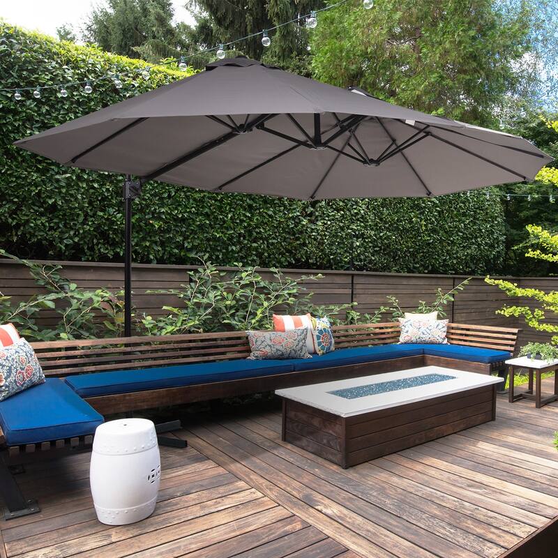 Patio Umbrella 2-Sided Outdoor Parasol with Crank, Cross Base, for Deck Lawn Backyard and Pool, Gray - Pink