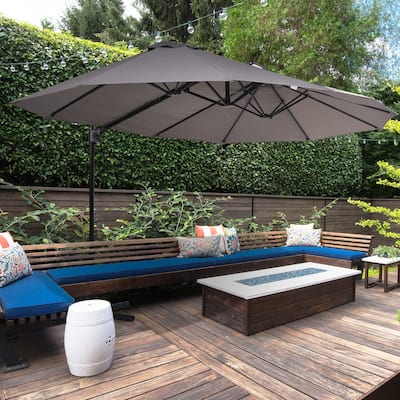 Patio Umbrella 2-Sided Outdoor Parasol with Crank, Cross Base, for Deck Lawn Backyard and Pool, Gray