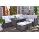 preview thumbnail 3 of 22, SAFAVIEH Outdoor Miki 5-piece Wicker Sectional Patio Dining Set Grey Brown/White Cushion