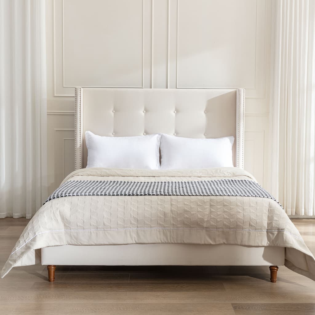 Peyton Upholstered King Bed,54" High Headboard ,Hand Buttoned Tufting,Nailhead Trim Wingback,No Box Spring Needed,Velvet