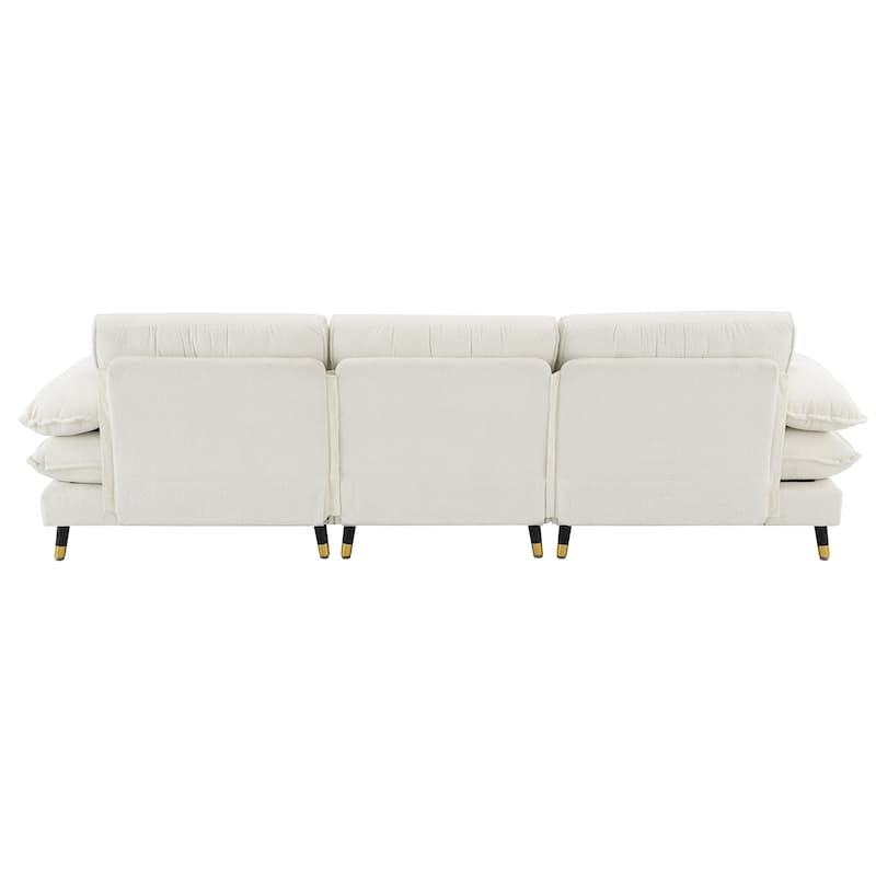 White 106'' L-Shaped 4 Seater Convertible Sectional Sofa with Adjustable Two-Tone Legs, Movable Ottoman