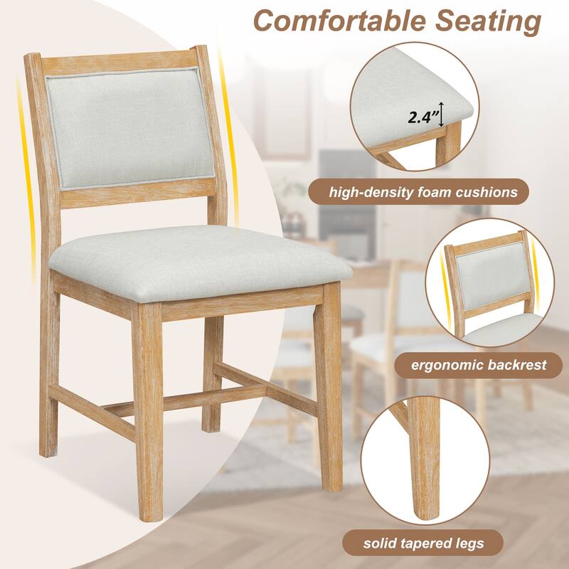Retro 7-Piece Dining Table Set with Upholstered Chairs and Solid Wood Frame for Stylish Gatherings