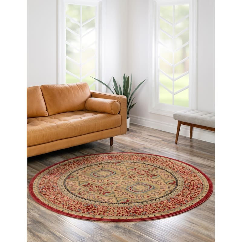 Traditional Cassia Collection Area Rug - Red - 3'3" Round