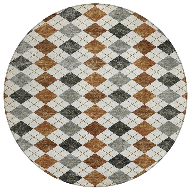 Machine Washable Indoor/ Outdoor Modern Argyle Chantille Rug
