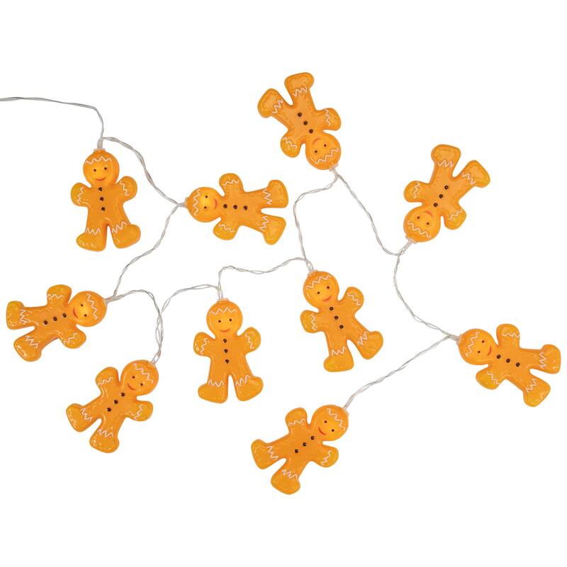 10ct LED Orange Gingerbread Men Christmas Fairy Lights 4ft Copper Wire