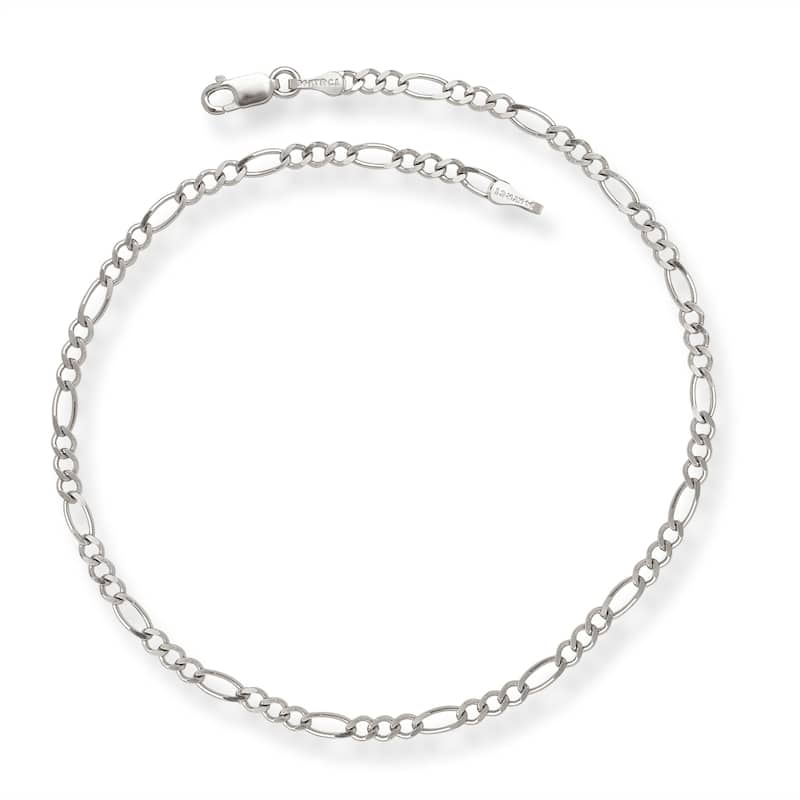 Curata 14k White Gold 10" 2.6mm Alternate Classic Figaro Chain Anklet