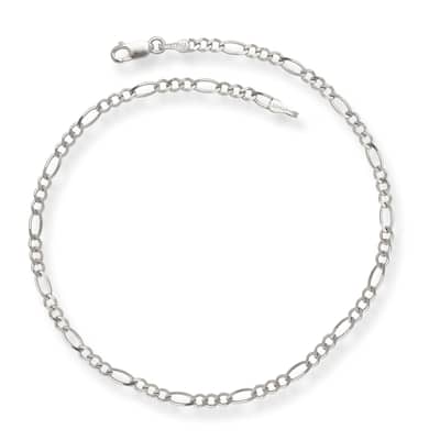 Curata 14k White Gold 10" 2.6mm Alternate Classic Figaro Chain Anklet