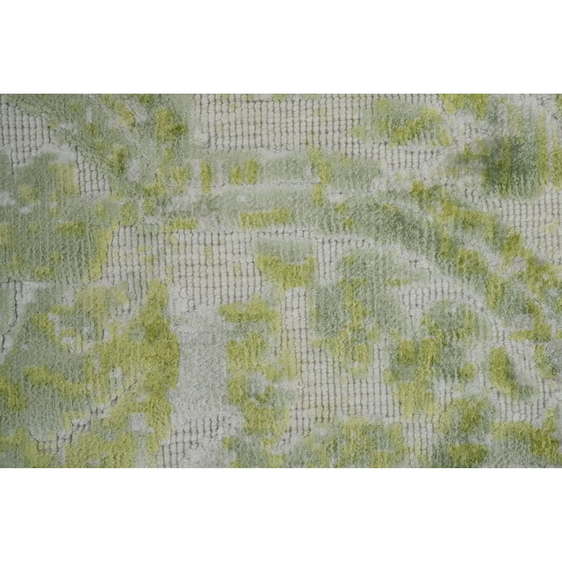 Hand Knotted Oriental Viscose Silk Carpet Modern Floral Green Abstract Area Rug - 6' 3'' X 4' 1''