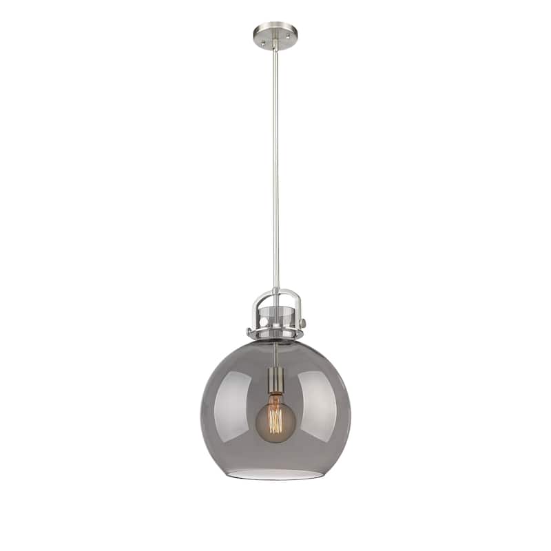 Innovations Lighting Newton Sphere - 1 Light 14" Stem Hung Pendant - Satin Nickel/Light Smoke