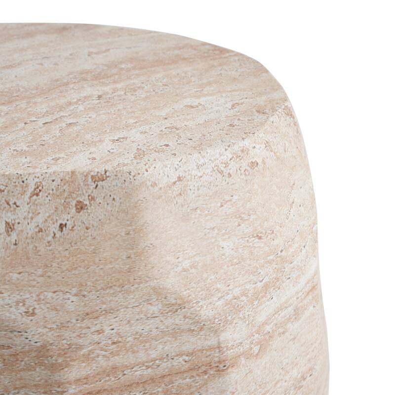 Outdoor Indoor Lightweight Concrete Side Table, Travertine Finish - 17.77