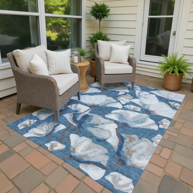 Machine Washable Indoor/ Outdoor Floral Love Chantille Rug - Blue - 10' x 14'