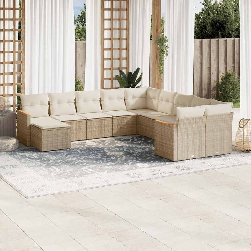 vidaXL Patio Sofa Set with Cushions Outdoor Conversation Furniture Poly Rattan - 24.4 x 24.4 x 27.2 in - Beige without table