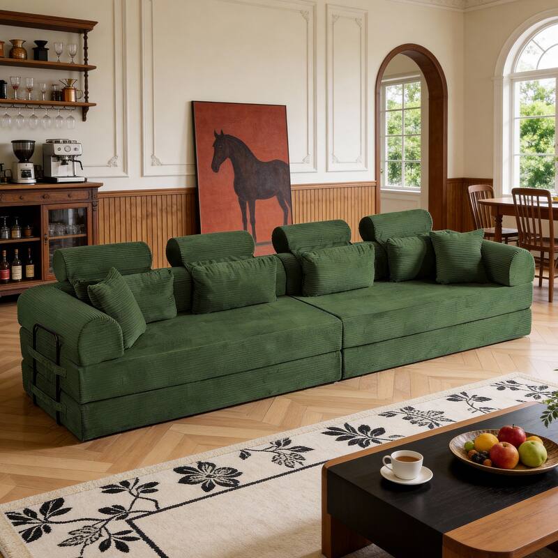L shape Modular Sectional Sofa, Compressed Sectional Sofa Corduroy Couch, Unfold into a bed, Comfy Compressed Sofa Couch