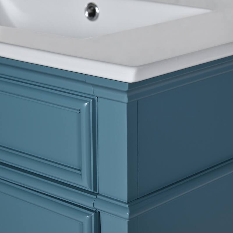 30 Inch Bathroom Vanity with Resin Sink - Freestanding Vanity with Storage Shelf and Solid Wood Frame