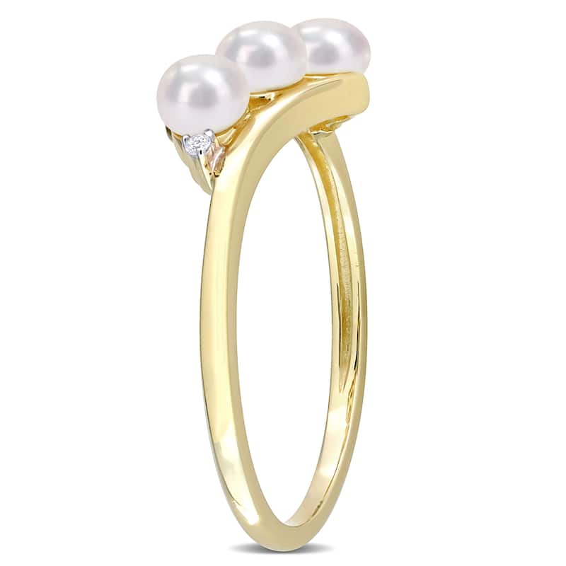 Miadora 10k Yellow Gold Cultured Freshwater Pearl & Diamond Accent 3-Stone Bypass Ring (3.5-4mm)