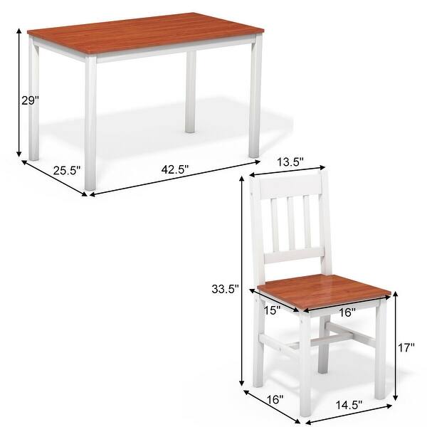 Gymax 5 Piece Dining Table Set 4 Chairs Solid Wood Home Kitchen ...