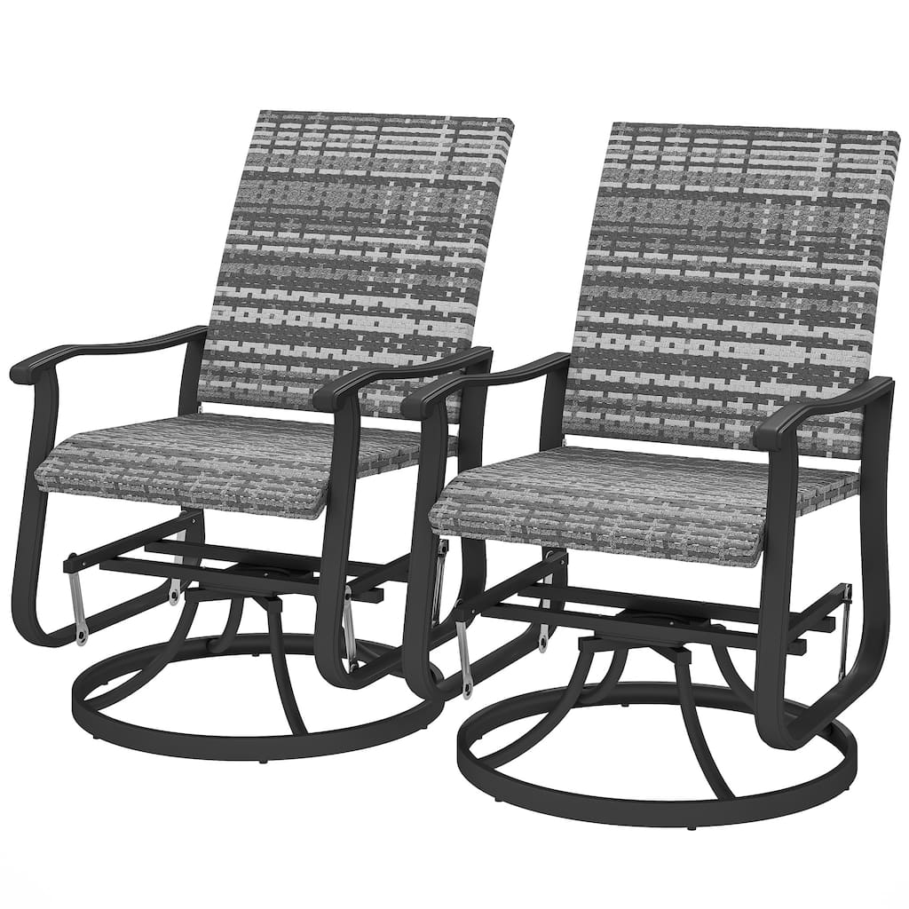 Set of 2 Rattan Gliding Chairs Swivel and Glide Indoor Outdoor Patio Garden with High Back and Steel Frame
