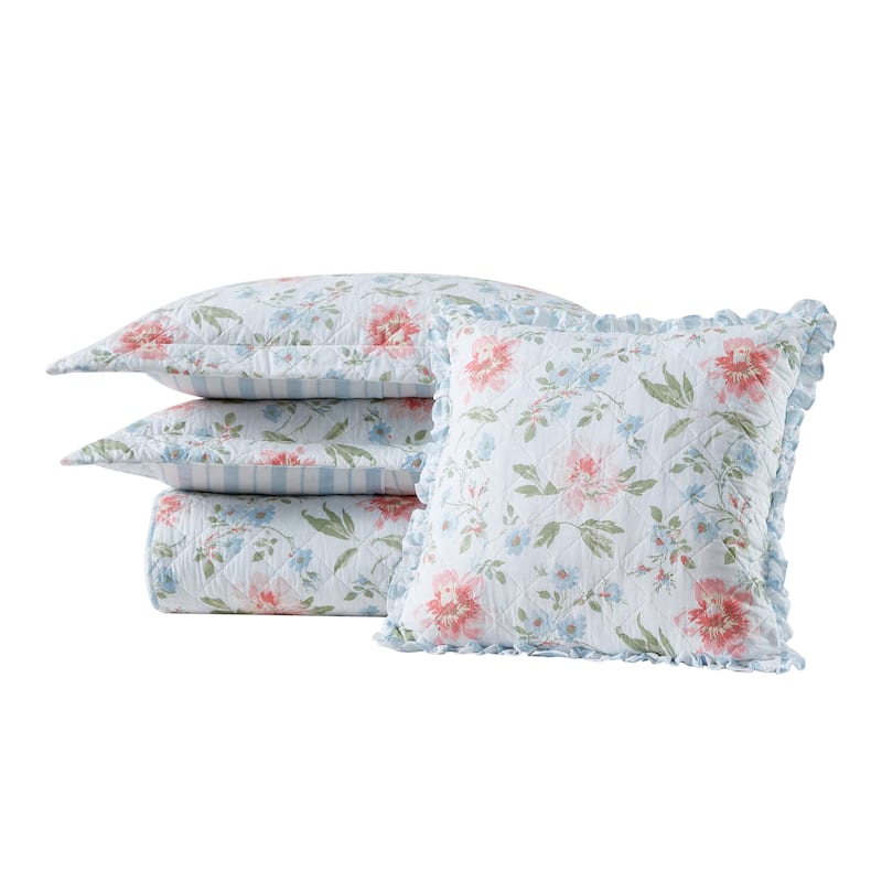 Laura Ashley Emilie Cotton Reversible Pink Quilt Bonus Set