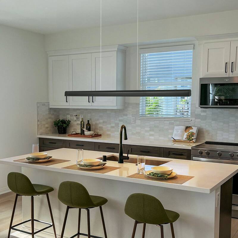 Starsky 1-Light Farmhouse Rustic Wooden Linear Pendant Integrated LED 3000K Kitchen Island Lights