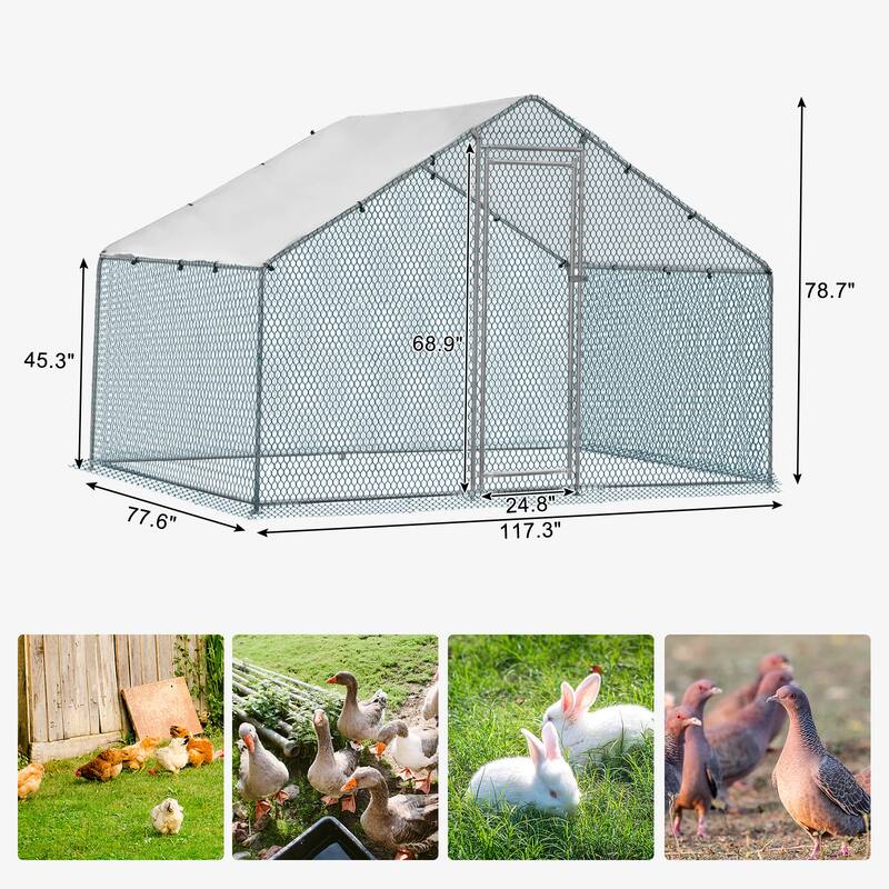 Large 6.5 x 10 ft Metal Chicken Coop, Waterproof Cage for Backyard
