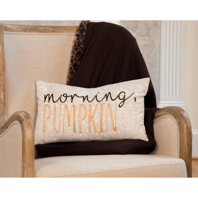 Morning Pumpkin Embroidered Harvest Pillow 12 by 20 Inch