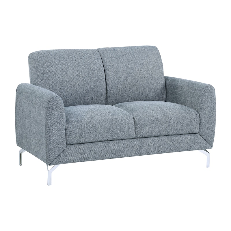 Veny 56 Inch Loveseat, Blue Polyester Foam Cushions, Metal Legs