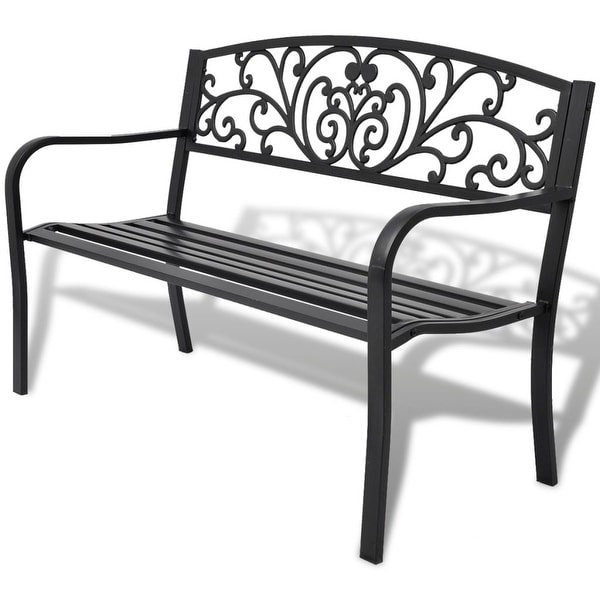 50" Outdoor Patio Park Garden Bench Porch Chair Steel Frame Cast Iron Backrest - 50" x 24" x 33"