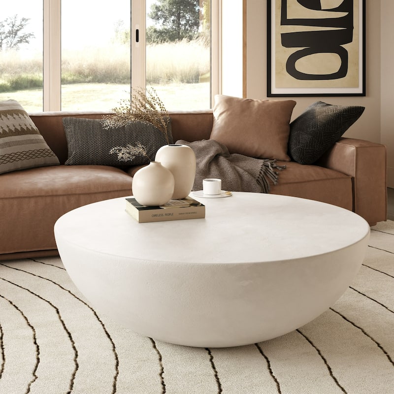 Modrest Bronte Modern White Concrete Round Coffee Table